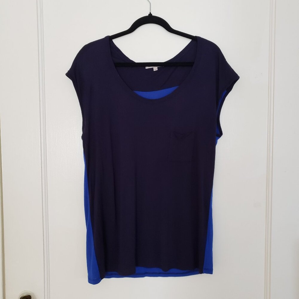GAP Womens Two Tone Blue Scoopneck T-Shirt Relaxed Fit Pocket Tee Top M Medium